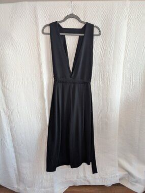 Oak + Fort Black Jumpsuit Deep V Plunge Wide Leg Crop Stretchy Size XS NWT